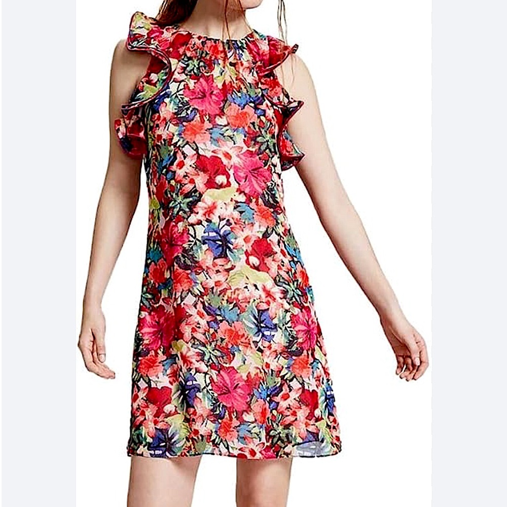 Vince Camuto Floral Multi-Colored Chiffon Spring/Summer Dress Multi Sizes NWT